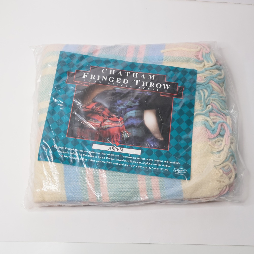 Chatham Fringed Throw‎ Aspen Pastel Plaid Pink Blue Yellow 50x60 Vintage New